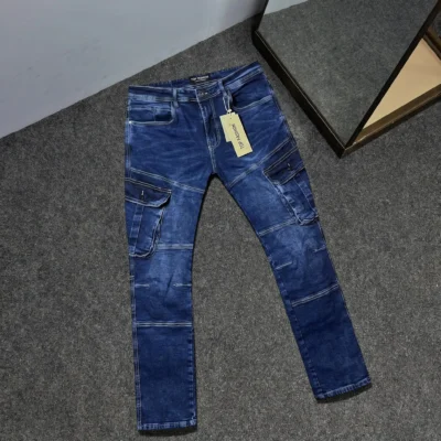 Stylish & Premium 6 Pocket Denim Cargo Pant (Navy Blue)